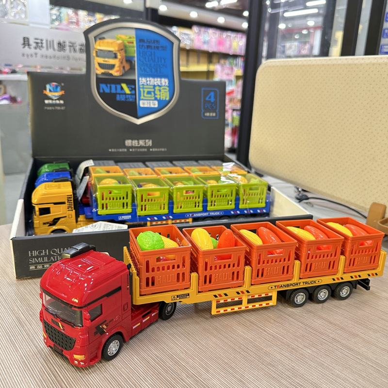 4-Pack of Simulated Inertia Pull-Back Cargo Transport Semi-Trailer Trailer Truck Boy Kidsren's Toys Family Stall