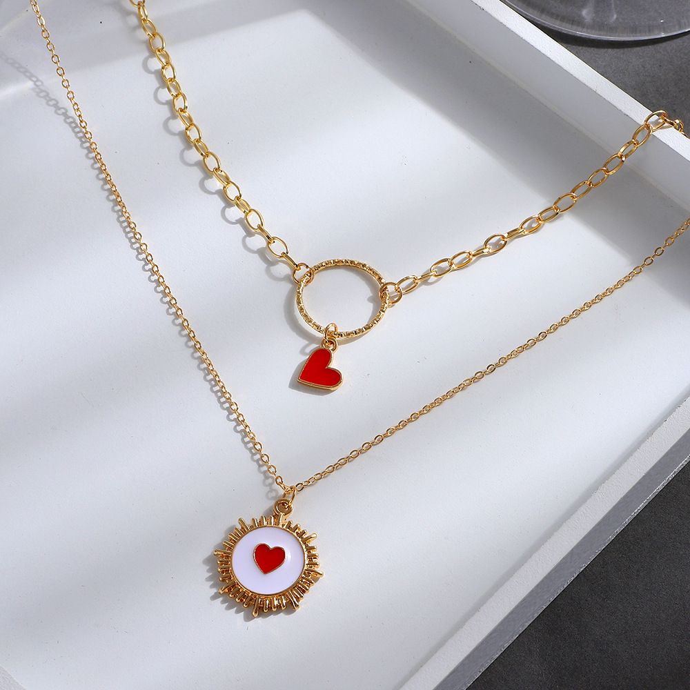 simple new style Double Layer Heart Pendant Necklace Clavicle Chain