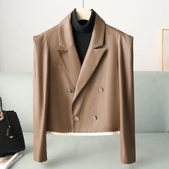 少量服饰2025年秋季海宁新款修身短款正肩PU皮外套女式仿真皮皮衣