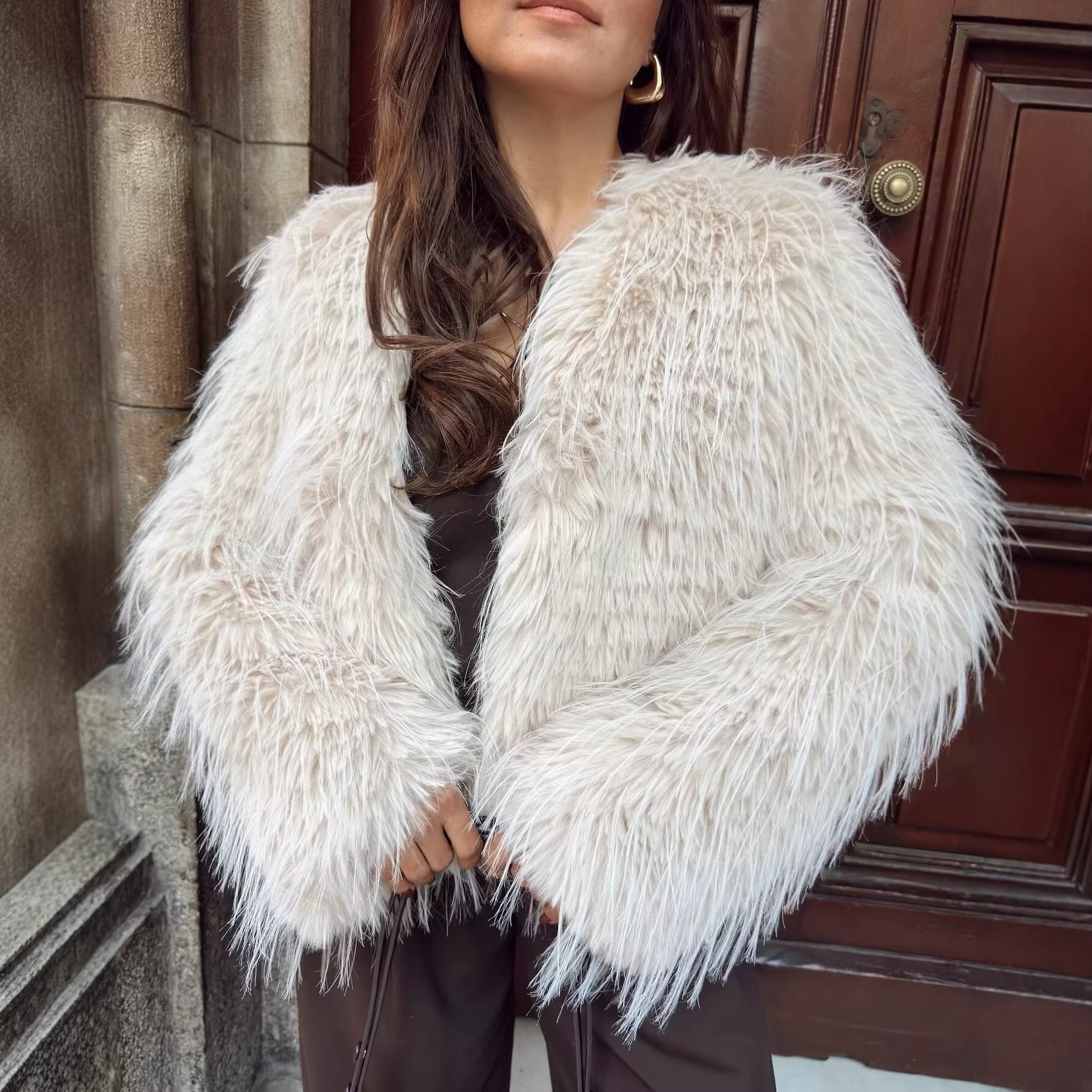 2026 Winter New Products European and American Cross-Border Women's Street Fashion Casual Solid Color Fur Coat 2338