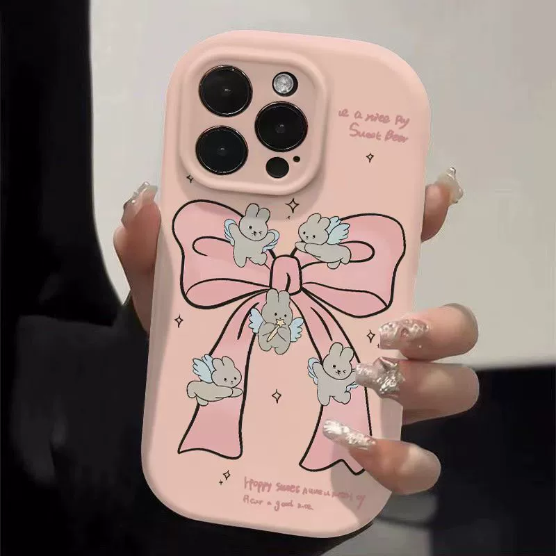 Apple, совместимый кролик с бантом, iPhone16, iPhone16 Pro, чехол для телефона, милый iPhone13 Pro, 15promax, 13
