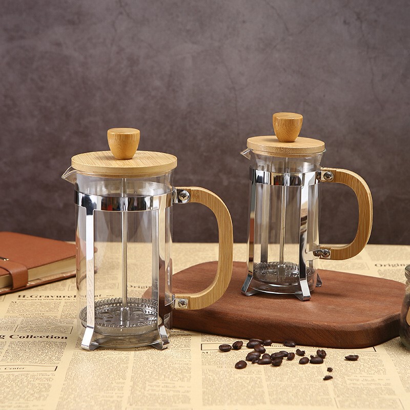 French Press Pot, High Borosilicate Glass, French Press Pot, Coffee Making Utensil, Tea Maker, Iron Frame, Bamboo Wood Cover, French Press Pot French Press Pot, High Borosilicate Glass, French Press Pot, Coffee Making Utensil, Tea Maker, Iron Frame, Bamboo Wood Cover, French Press Pot