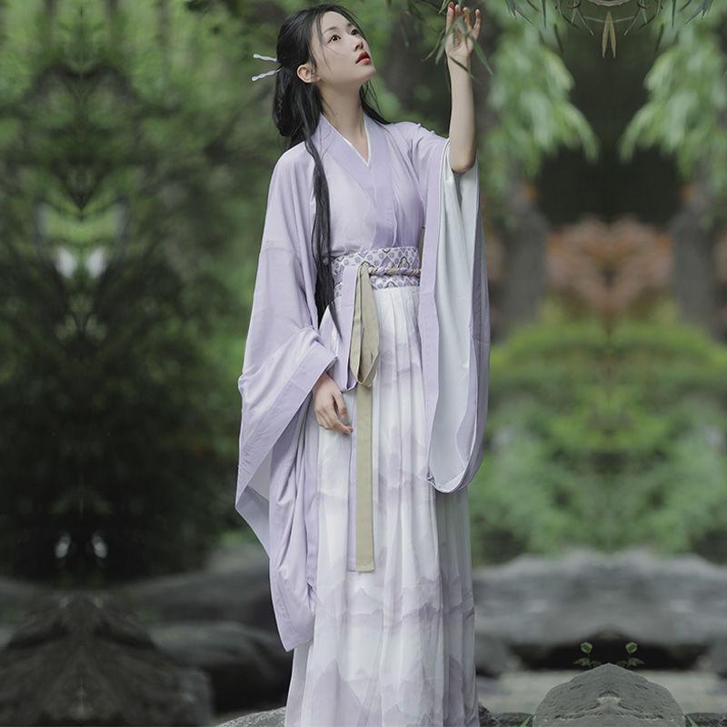 魏晋風漢服女性 2025 新成人春夏オリジナルクロスネックワイドスリーブ腰丈スカート女性の日常|undefined