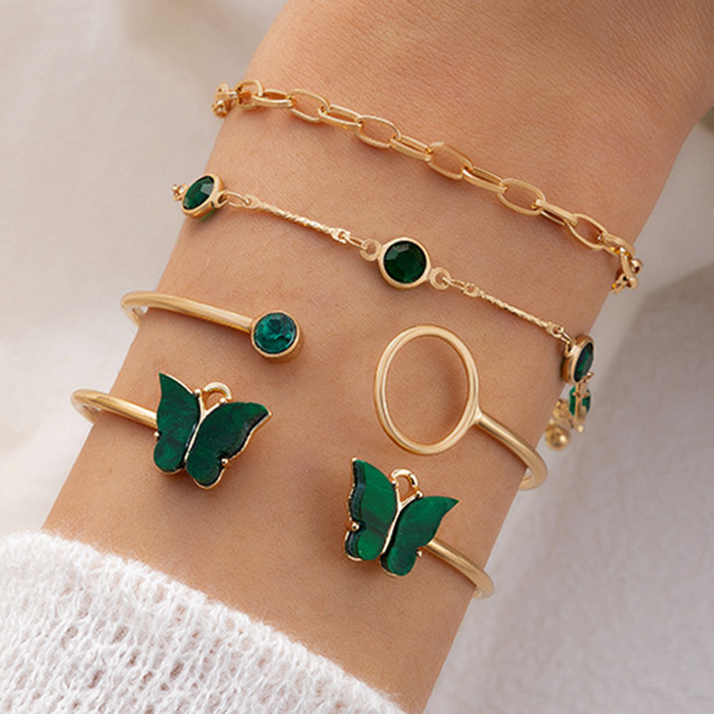 Round, Butterfly Pattern Women's Gender Wholesale Jewelry Casual Japanese Style Round Butterfly Alloy Artificial Gemstones Rhinestones Plating Inlay Bracelets
