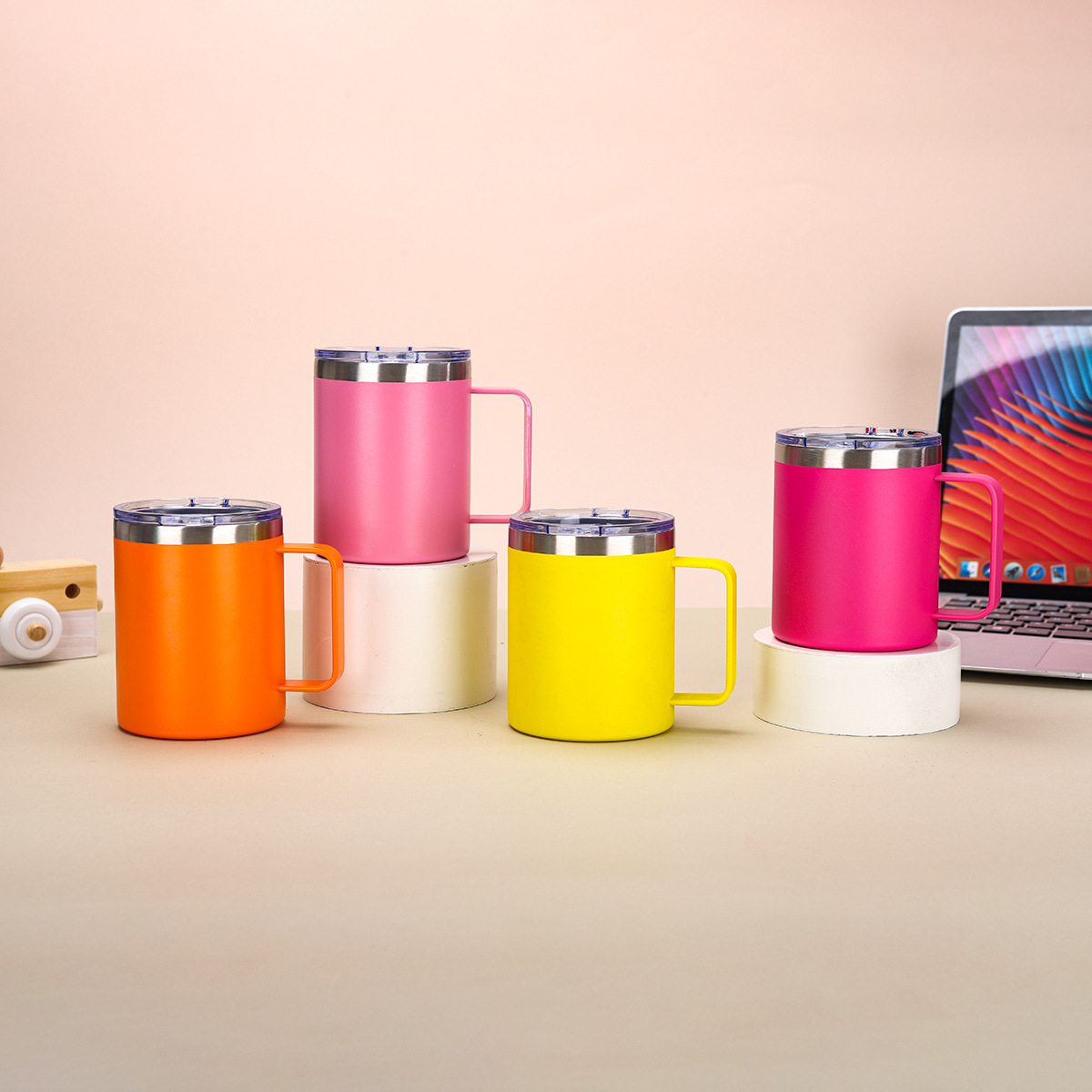 Amazon Cross-border 12/14oz taza de café con mango de acero inoxidable taza de agua de aislamiento pequeño de oficina simple