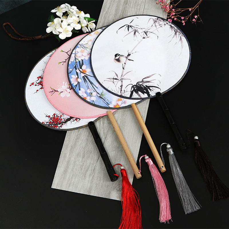 Ancient style Chinese palace Fairy Tang Han princess dance fan Qipao Chinese dress retro round  portable fan Classical dance single-sided silk group handmade gift fan 