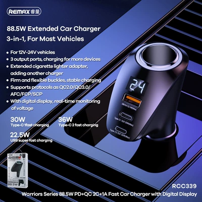 Mobil şarj cihazları Three-Port Output Cigarette Lighter Digital