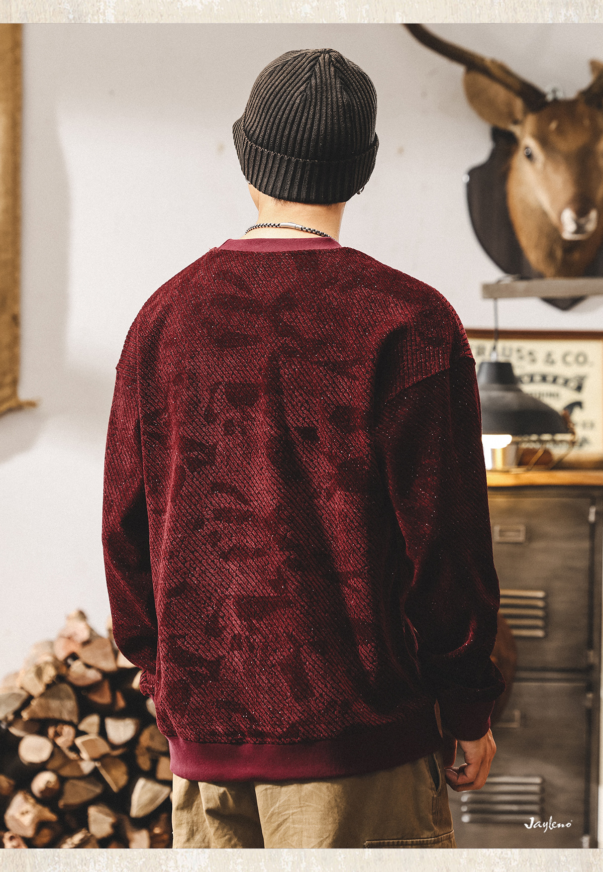 Felpa uomo stile american retro oversize in cotone pesante_voghion.com
