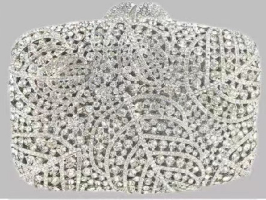 * transfronterizo nuevo paquete de diamante de hoja hueco caja dura de metal bolsa de cristal bolsa de diamante de mano de banquete europea y americana