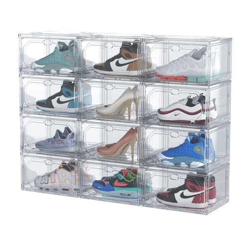 Assembled-in-one magnetic side-opening basketball shoes box, acrylic large transparent storage shoe box, direct factory sales