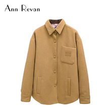 Ann Revan設計師款復古棉服外套胸前口袋設計夾棉長袖襯衫女