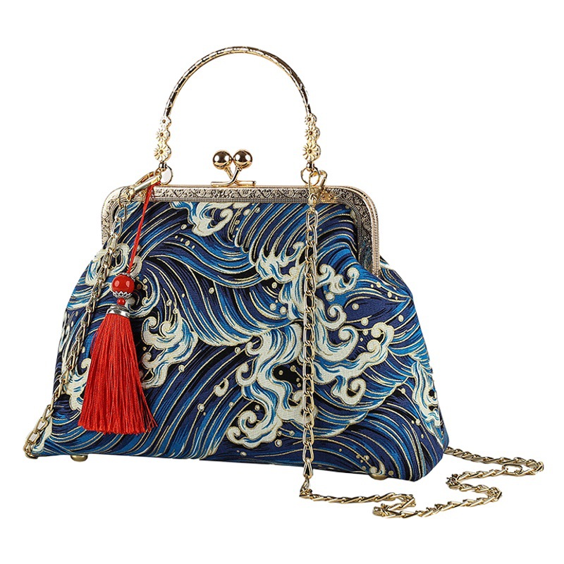 Bolso cruzado de un solo hombro estilo antiguo a juego bolso cheongsam bolso transfronterizo nuevo estilo retro estilo chino bolso portátil de oro de boca terminado