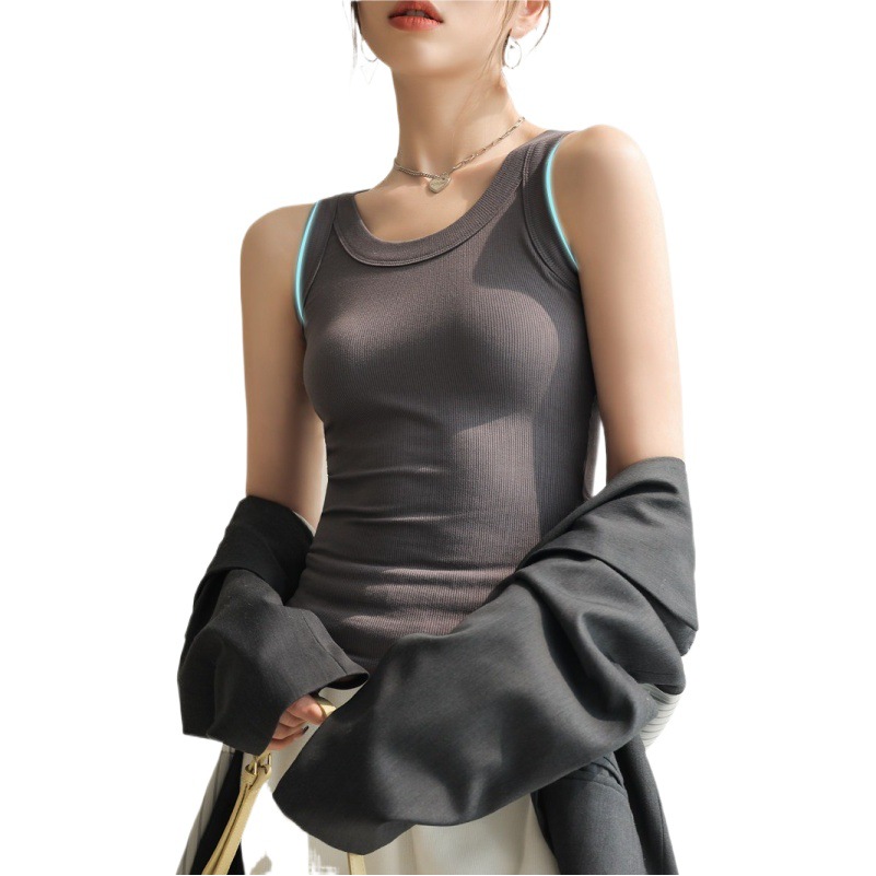 Chaleco de punto de hilo explosivo, traje de mujer con una pequeña honda en el interior, primavera, otoño y verano, blusa sin mangas de gran tamaño
