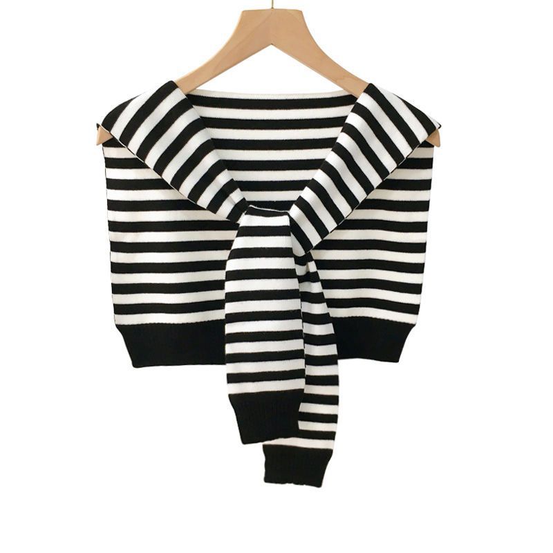 Sweater shawl striped wool outer wear women's winter dual-use scarf knitted shoulder Korean style new spring and autumn color fake collar thin