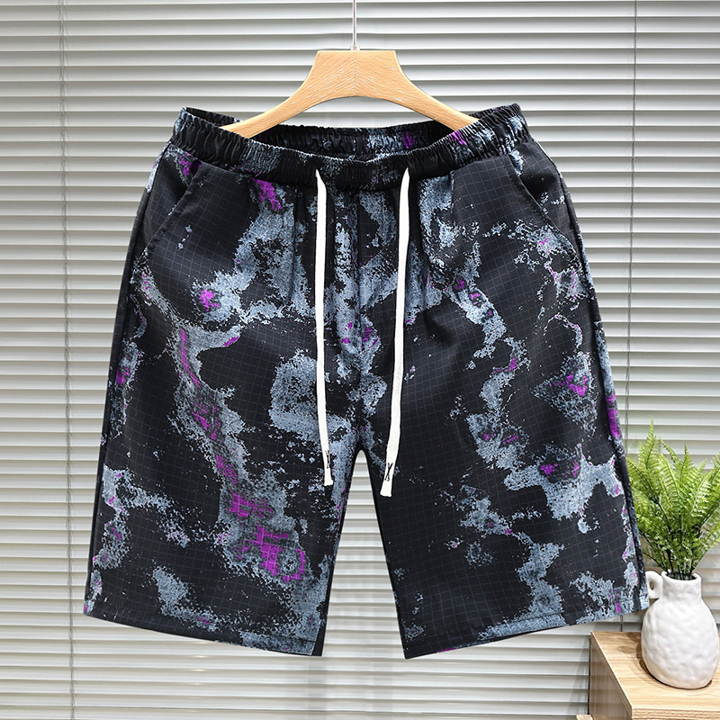 Beach pants, men's summer ice silk thin floral loose straight style trendy casual home, 5-inch quick drying large_voghion.com