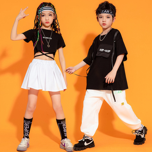 Children's hip-hop suit summer hip-hop performance clothing for boys and girls, children's cheerleading jazz dance performance clothing trendy