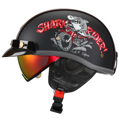 Motosiklet kaskı (dəbilqə) – Women Summer All-Season Motorcycle Half Helmet - sub-black-shark-bully-aurora-red-mirror-m