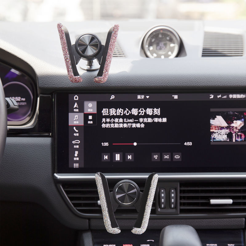 Car-Mounted Diamond-Encrusted Phone Holder, Car Navigation Support, Clip-On Air Vent, Multi-Functional and Versatile