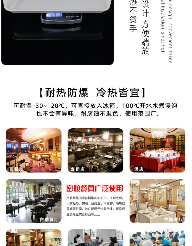 密胺餐具食堂快餐早餐酒店塑料长方形白色家用托盘轻奢置物水果黑详情9