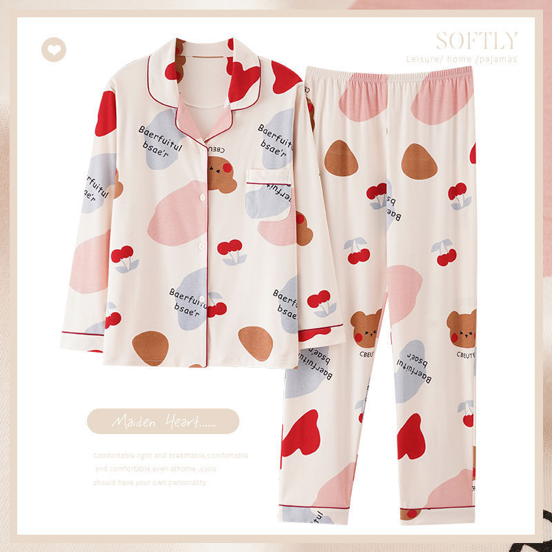Pijamas de algodón para mujeres primavera y otoño manga larga dibujos animados coreanos se pueden usar ropa de hogar