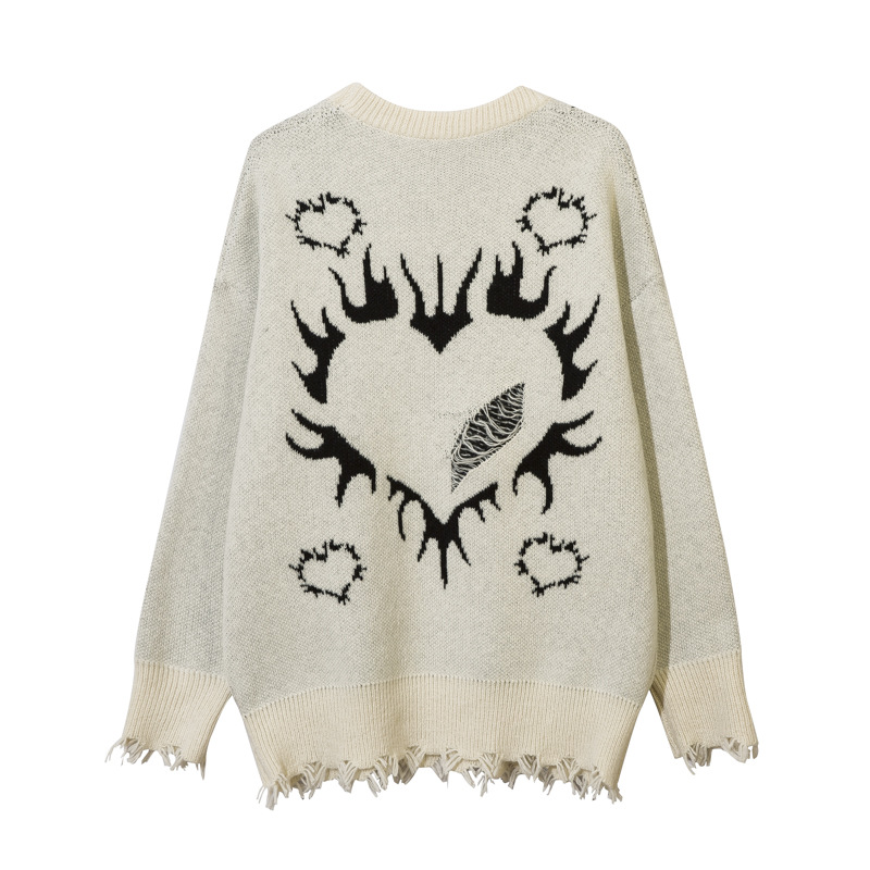 AK Vêtements pour hommes | Pull à manches longues d'automne, nouveau design de rue chic chinois, franges usées, tricot jacquard Love_voghion.com