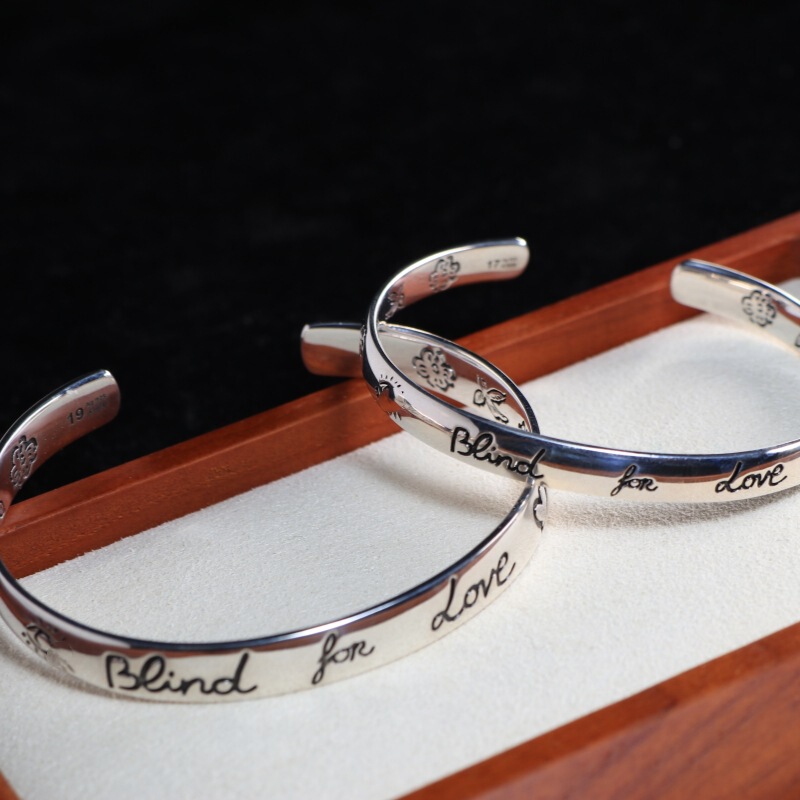 925 Silver Double g Letter Love Fearless Open Bracelet for Women and Couples, Solid Silver Jewelry Bracelet for Couples