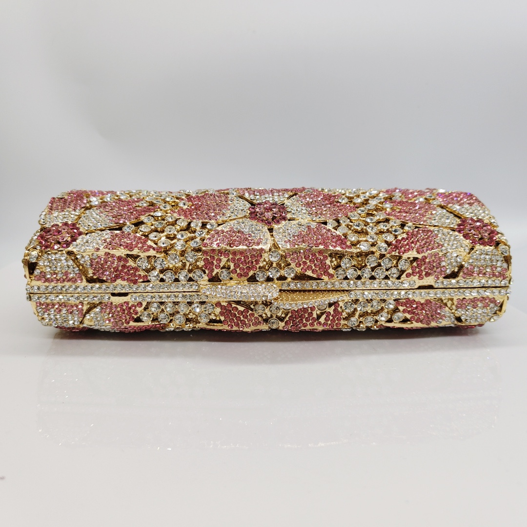 Túi clutch nữ đính kim cương hoa anh đào dự tiệc Âu Mỹ — Màu hồng