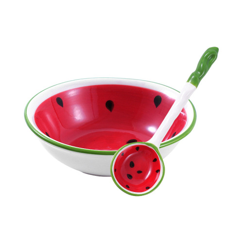 High-looking cartoon ceramic bowl ins style strawberry bowl watermelon spoon children's cute rice bowl soup bowl tableware wholesale