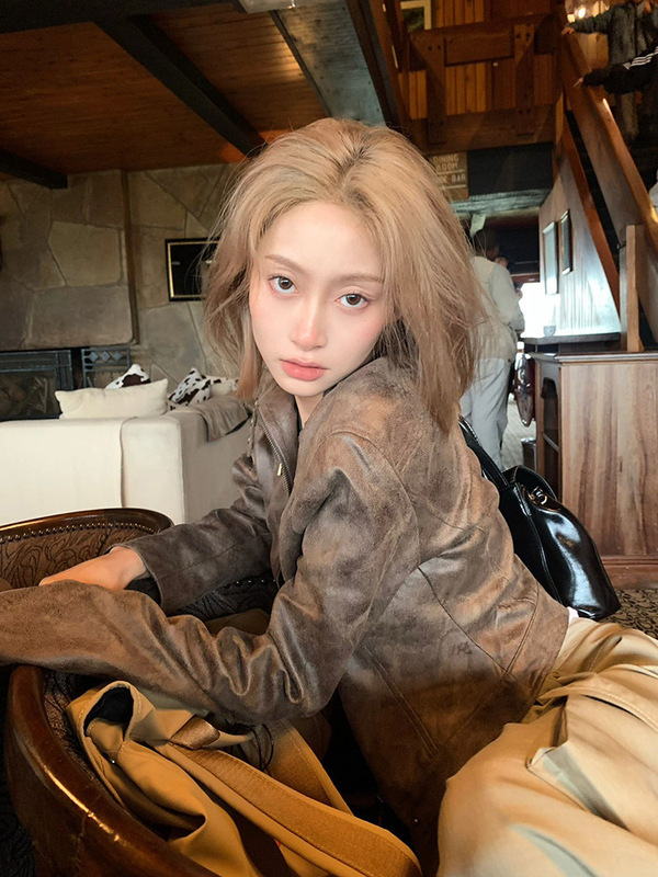 美式复古秋季短款机车服外套女早秋2025新款咖色帅酷气质夹克|undefined
