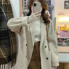 毛呢外套女百搭春秋新款宽松小个子韩系百搭呢子翻领高级感大衣潮
