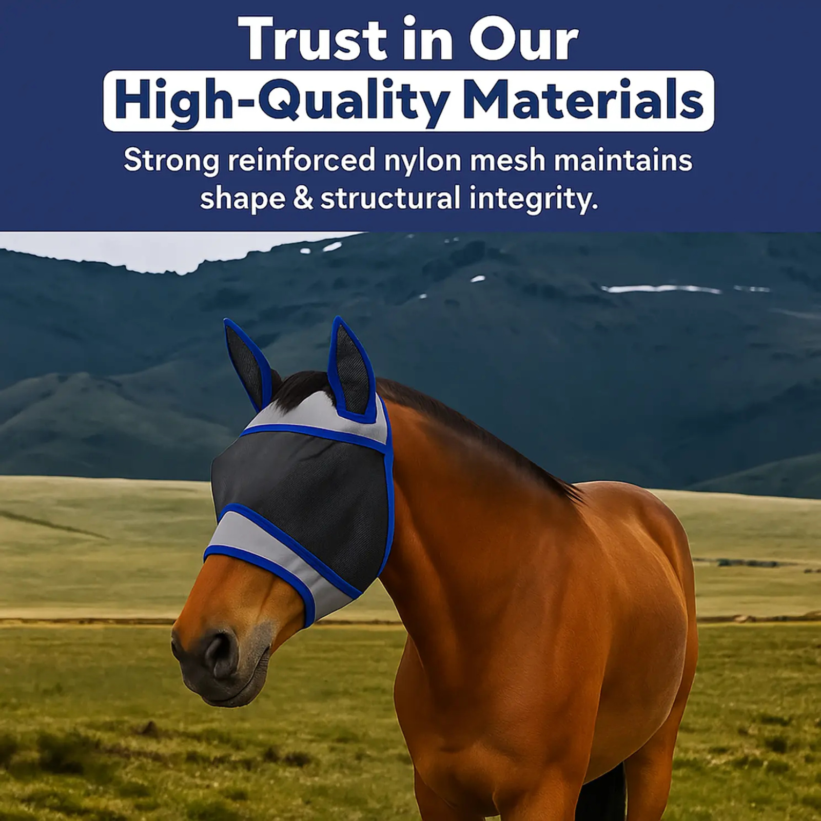 Horse head cover, face shield for horses, non-breathable mesh, summer mosquito repellent mask, equestrian supplies.