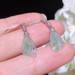 Natural Jade Earrings 18k Gold Inlay Full Ice Green Palm Pearl Earrings Jade Earrings