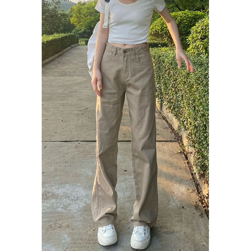 Khaki Jeans for Women Trendy Ins 2026 New Spring and Autumn High-Waisted Straight Loose Versatile Casual Wide-Leg Pants Khaki Jeans for Women Trendy Ins 2026 New Spring and Autumn High-Waisted Straight Loose Versatile Casual Wide-Leg Pants