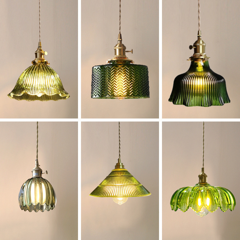 Green glass chandelier Nordic Retro B & B Bar restaurant bedside personality coffee shop balcony entrance small chandelier