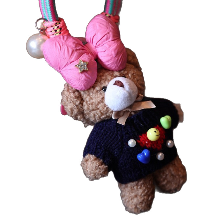 Colgante de oso de corazón femenino hecho a mano original estilo k ins, colgante de bolsa, colgante de felpa de cuerda colorida a la moda