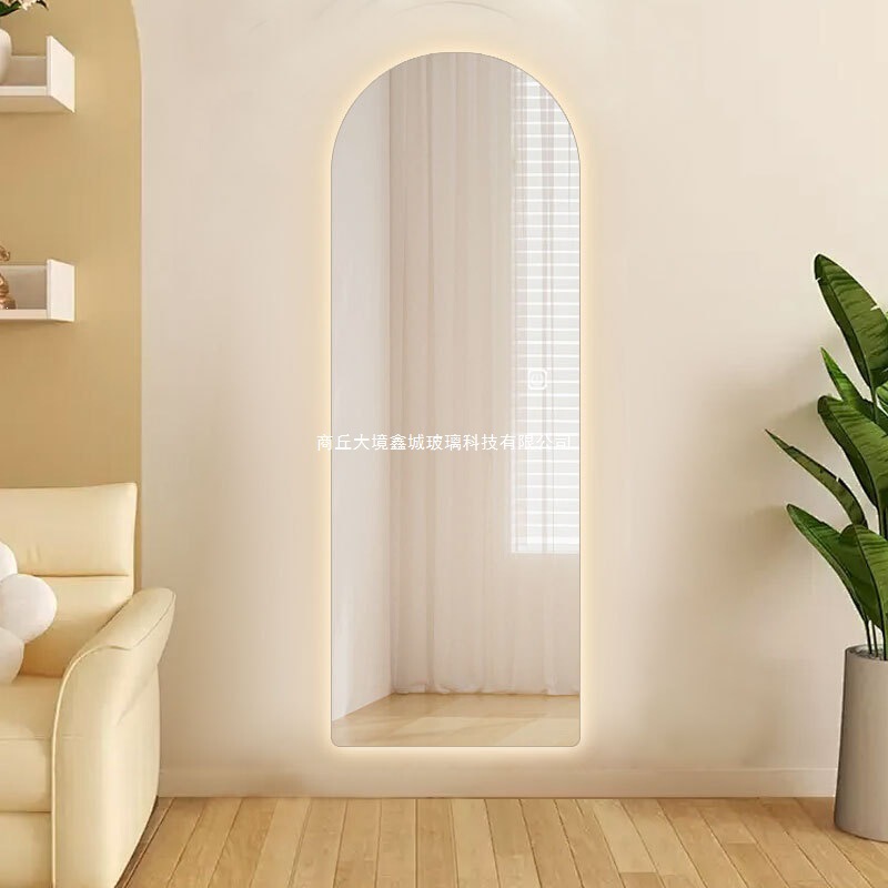 Wall-mounted arched LED mirror, smart lighted bedroom full-length mirror, ins-style illuminated fitting mirror Wall-mounted arched LED mirror, smart lighted bedroom full-length mirror, ins-style illuminated fitting mirror