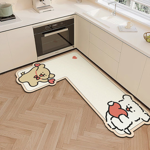 Cute Cartoon Dog Repair Diatom Mud Mat Household Water Absorbent Oil Absorbent L-Type Kitchen Mat Toilet Easy Cleaning Foot Mat