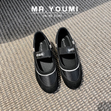 牛皮版~miu家真皮拼色小众机能玛丽珍鞋一字带浅口德训鞋女休闲鞋