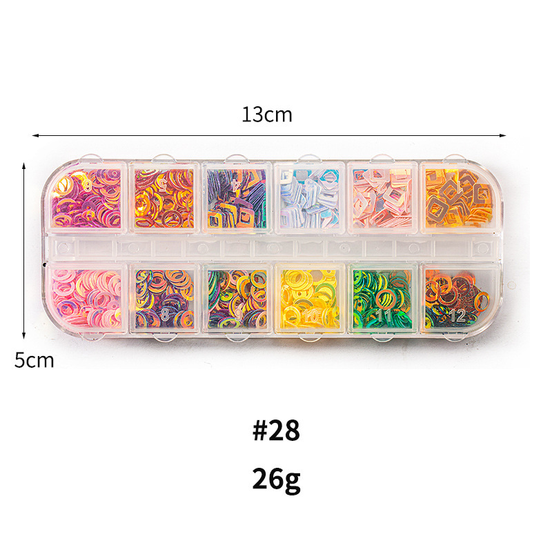 Taifei uñas caja de tira larga lentejuelas 12 rejilla caja de tira larga parche de uñas DIY uñas lentejuelas uñas traje de joyería