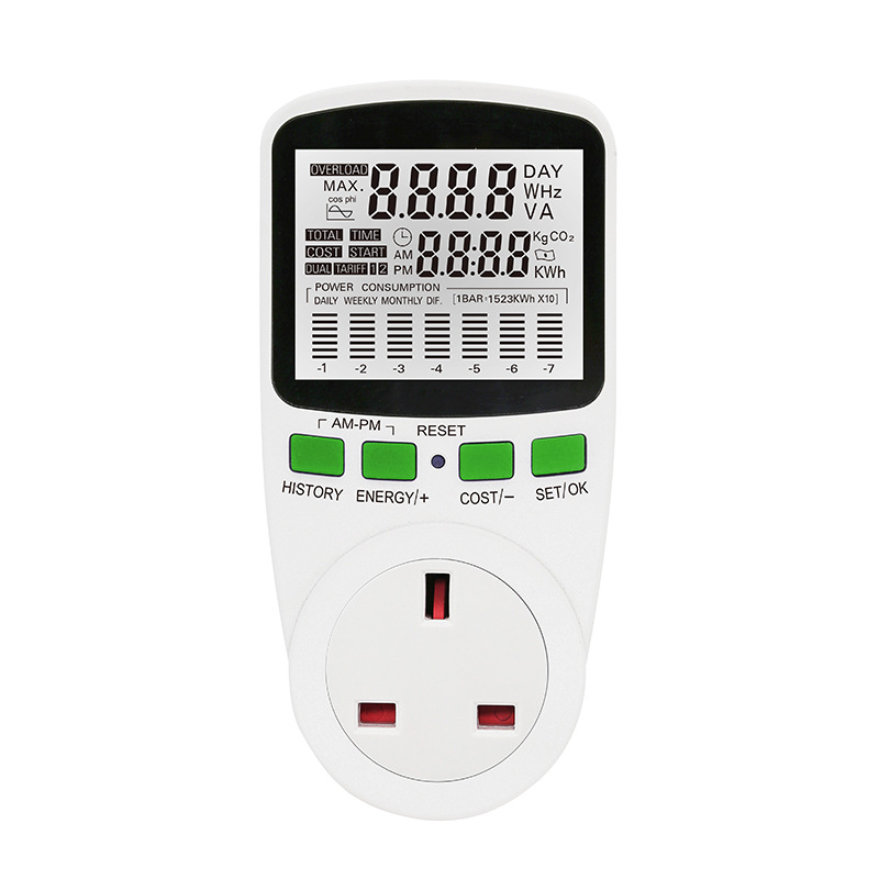 厂家直销 英式插头 图表式功率计量插座 电力监测仪家用计费插座