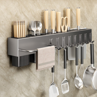 Factory straight hair hanging wall-type non-perforated kitchen storage rack integrated kitchen knife holder modern multi-functional storage rack