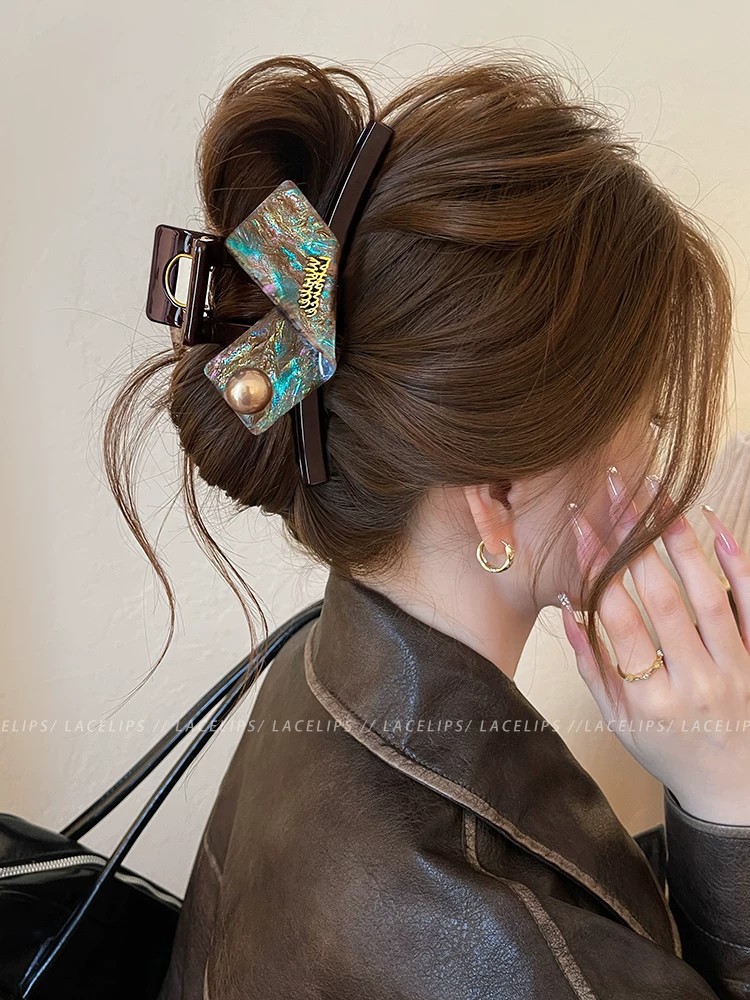 Vergoldete Perlen Gold-Label Haarklammer für Damen, großes Hai-Modell 2026, edle Haarspange für voluminöses Haar, luxuriöses Haarzubehör