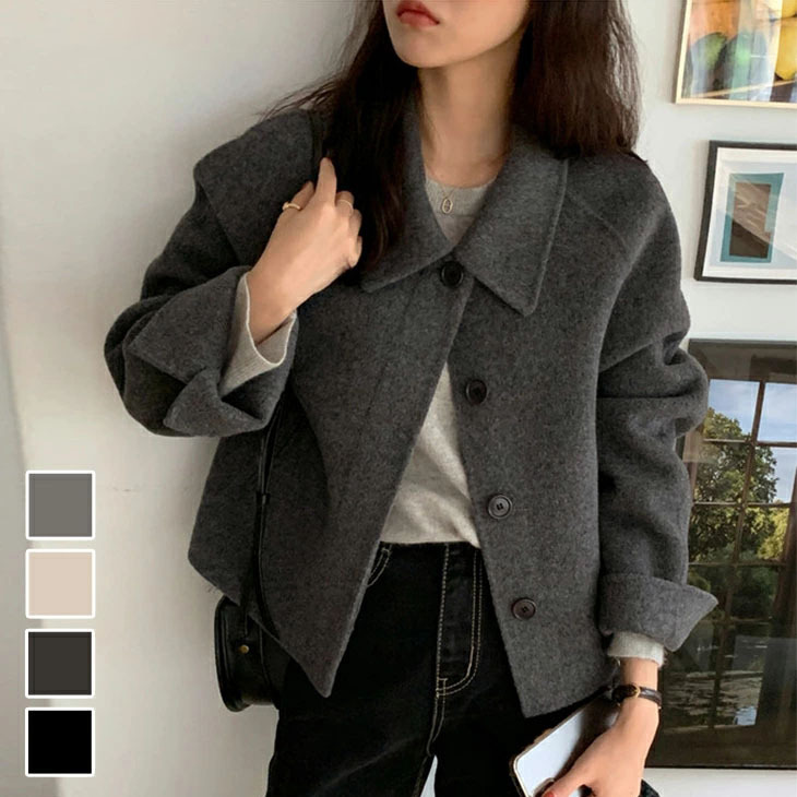 Demi-season retro solid color woolen coat, jacket, Japanese and Korean, oversize
