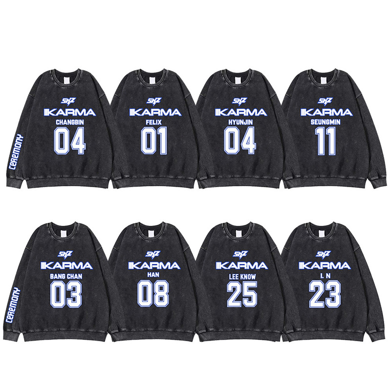 Stray Kids Co-Branded Digital Printed Cotton Washed Round Neck Sweatshirt Top Autumn and Winter Base Jacket for Men and Women Skz Stray Kids Co-Branded Digital Printed Cotton Washed Round Neck Sweatshirt Top Autumn and Winter Base Jacket for Men and Women Skz