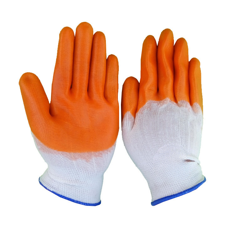 白纱桔PVC浸胶大半挂手套 耐磨防滑劳保防护手套建筑搬运工作手套