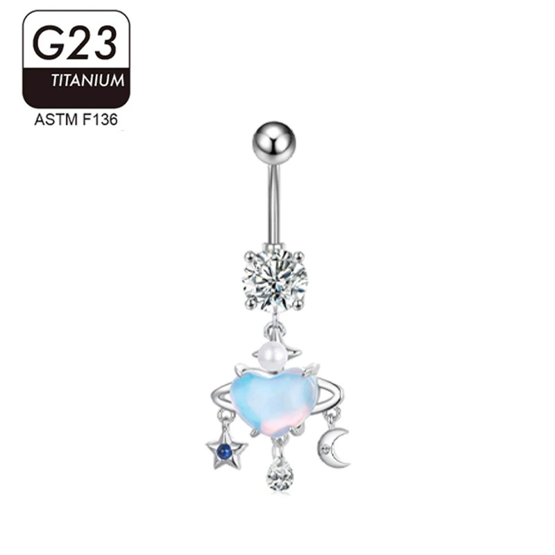 Fresh belly button piercing, cute pendant with zircon