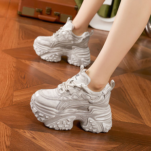 Thick-Soled Dad Shoes for Women 2025 Spring New Versatile Inner Height-Increasing Women's Shoes Gel Polished Retro Distressed Dirty Shoes