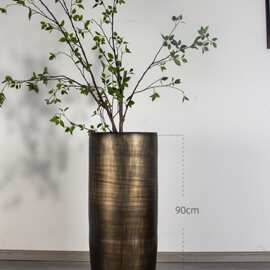 缸陶瓷高脚花瓶摆件复古铜仿大型绿植盆栽金属落地花盆新中式种树