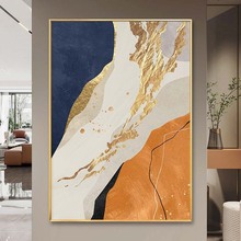 手绘油画抽象橙色金箔玄关装饰画现代轻奢客厅背景墙立体肌理挂画