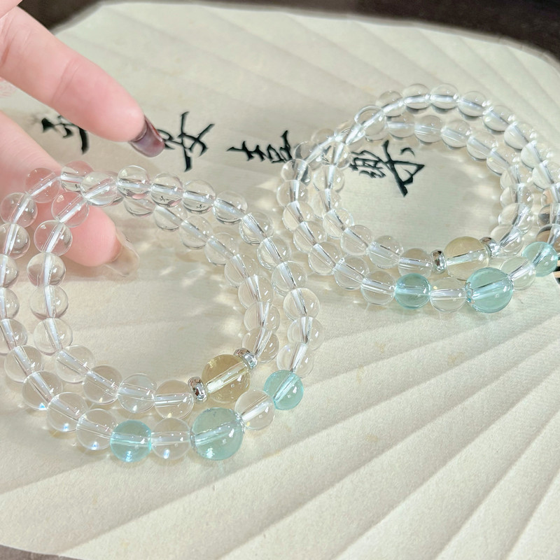 Pulsera de cuentas de cristal azul y blanco de Haibao, estilo antiguo fresco y de moda, doble capa para usar pulseras de estudiantes.